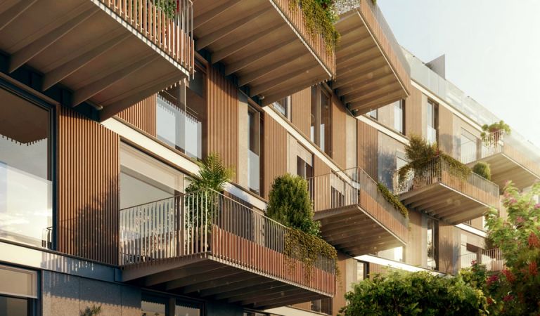 Fachada terrazas de pisos obra nueva en Vigo